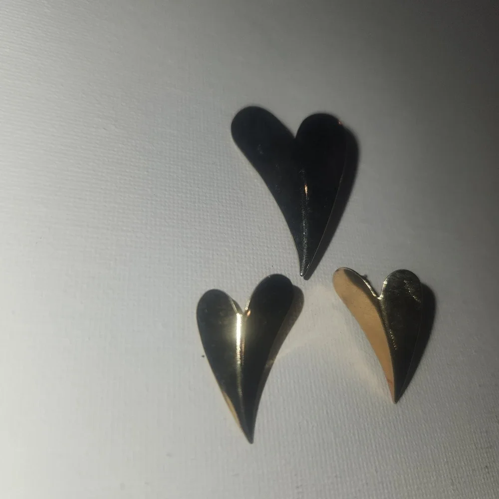 Gold Tone Heart Shape Pin Brooch‎ and Matching Earrings Set